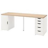 LAGKAPTEN / ALEX desk, white stained/oak effect white, 200x60 cm
