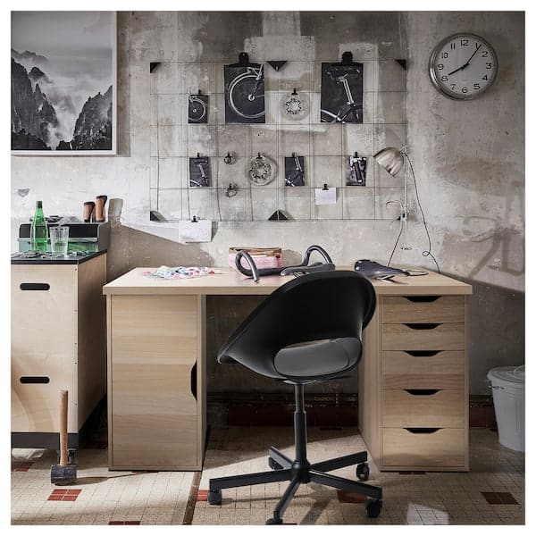 LAGKAPTEN / ALEX - Desk, white stained/oak effect white, 140x60 cm - best price from Maltashopper.com 69521620