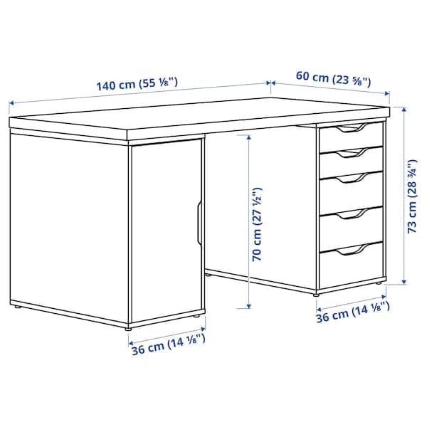 LAGKAPTEN / ALEX - Desk, white stained/oak effect white, 140x60 cm - best price from Maltashopper.com 79521648