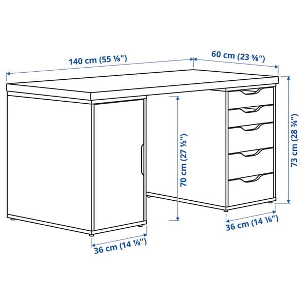 LAGKAPTEN / ALEX - Desk, white stained/oak effect white, 140x60 cm - best price from Maltashopper.com 69521620