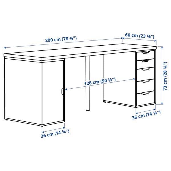 Ikea LAGKAPTEN / ALEX - Desk, white stained/oak effect white, 200x60 cm