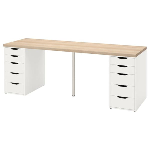 LAGKAPTEN / ALEX - Desk, white stained oak/white, 200x60 cm