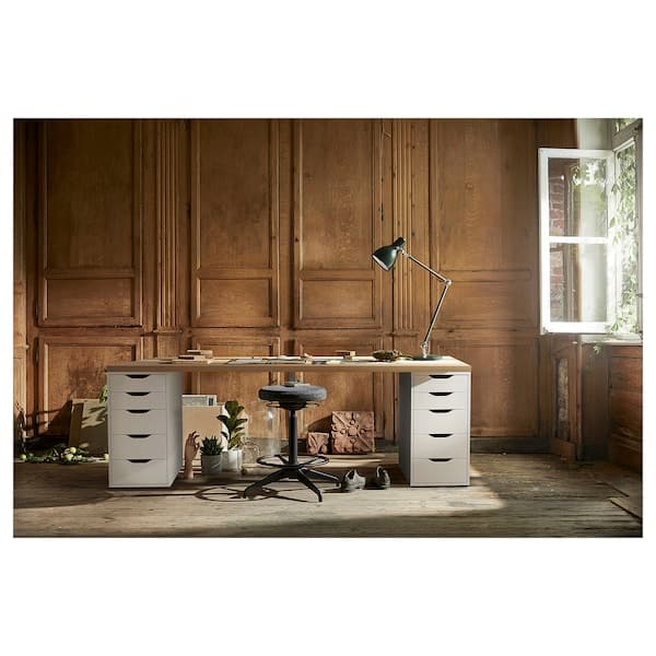 LAGKAPTEN / ALEX - Desk, white stained oak/white, 200x60 cm - best price from Maltashopper.com 49417653