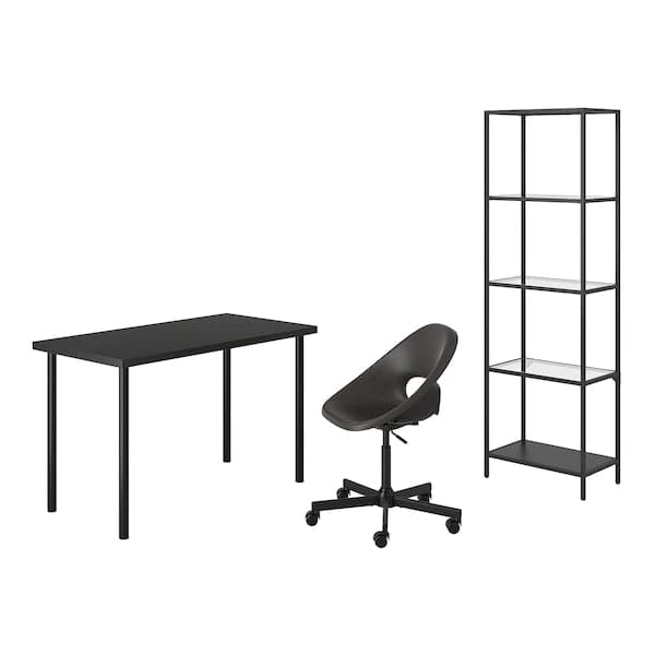 LAGKAPTEN/ELDBERGET / VITTSJÖ - Desk/container element, and brown-black/dark grey swivel chair
