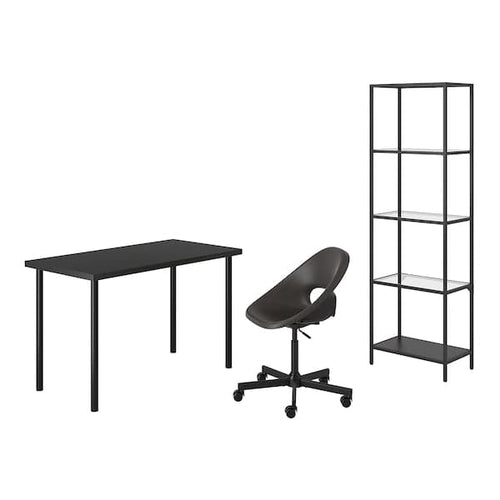 LAGKAPTEN/ELDBERGET / VITTSJÖ - Desk/container element, and brown-black/dark grey swivel chair ,