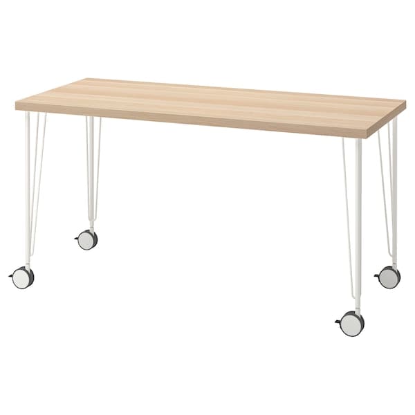 LAGKAPTEN / KRILLE - Desk, white stained oak effect/white, 140x60 cm - best price from Maltashopper.com 29417263