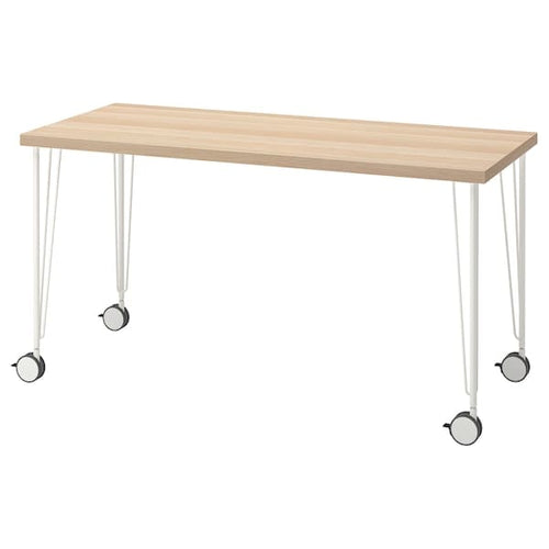 LAGKAPTEN / KRILLE - Desk, white stained oak effect/white, 140x60 cm