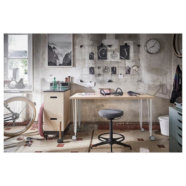 LAGKAPTEN / KRILLE - Desk, white stained oak effect/white, 140x60 cm - best price from Maltashopper.com 29417263