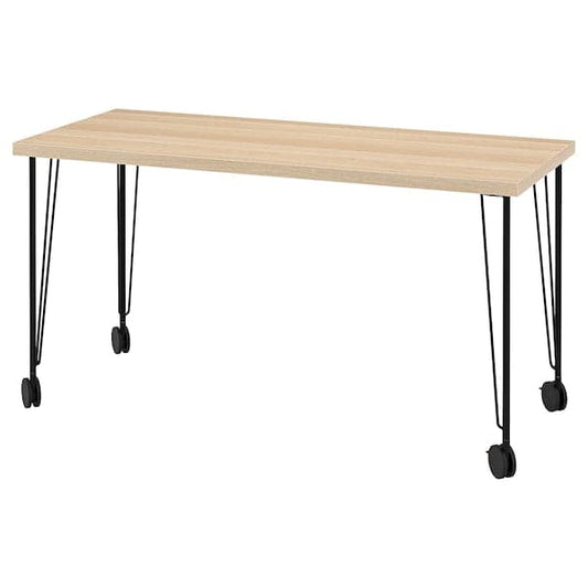 LAGKAPTEN / KRILLE - Desk, white stained oak effect black, 140x60 cm - best price from Maltashopper.com 49509978