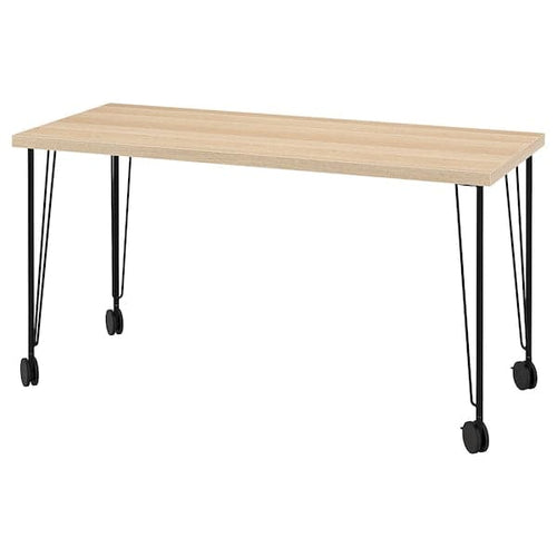LAGKAPTEN / KRILLE - Desk, white stained oak effect black, 140x60 cm