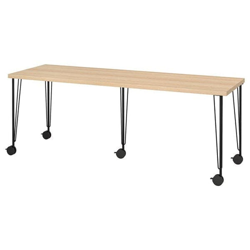 LAGKAPTEN / KRILLE - Desk, white stained oak effect black, 200x60 cm