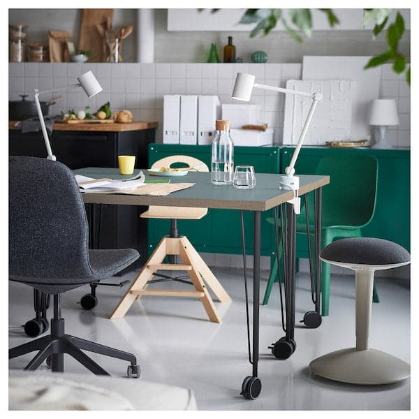 LAGKAPTEN / KRILLE - Desk, grey-turquoise/black, 120x60 cm - best price from Maltashopper.com 69523365