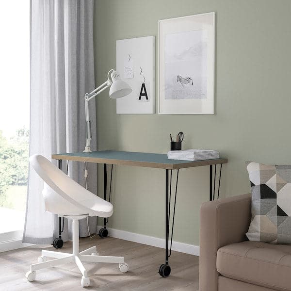 LAGKAPTEN / KRILLE - Desk, grey-turquoise/black, 120x60 cm - best price from Maltashopper.com 69523365