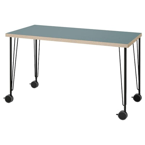 LAGKAPTEN / KRILLE - Desk, grey-turquoise/black, 120x60 cm