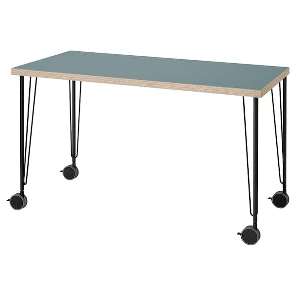 LAGKAPTEN / KRILLE desk, grey-turquoise/black
