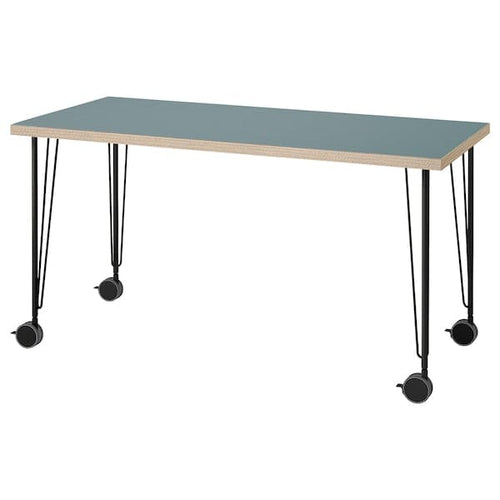 LAGKAPTEN / KRILLE - Desk, grey-turquoise/black, 140x60 cm