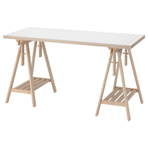LAGKAPTEN / MITTBACK - Desk, white anthracite/birch, 140x60 cm