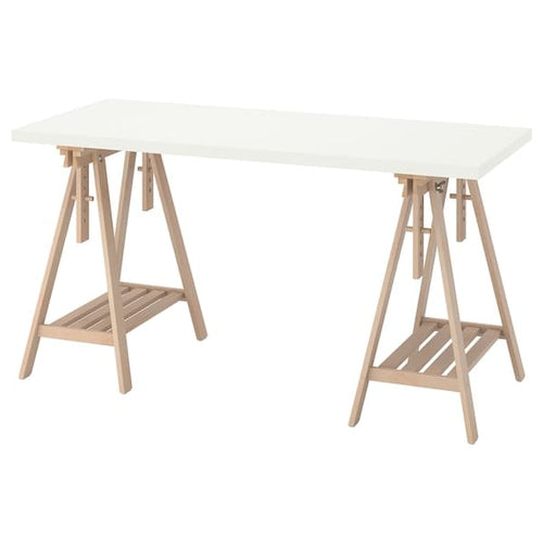 LAGKAPTEN / MITTBACK - Desk, white/birch, 140x60 cm