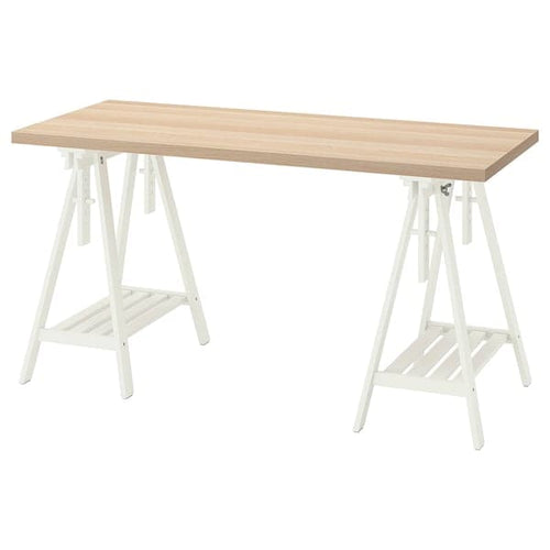 LAGKAPTEN / MITTBACK - Desk, white stained oak effect/white, 140x60 cm