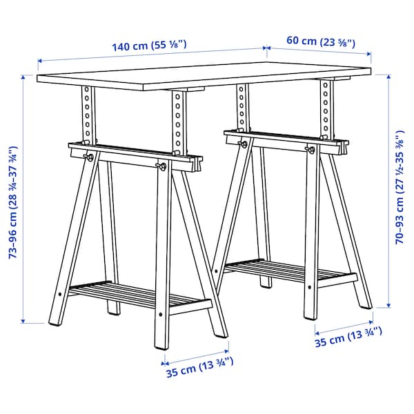 LAGKAPTEN / MITTBACK - Desk, white stained oak effect/white, 140x60 cm - best price from Maltashopper.com 19417305