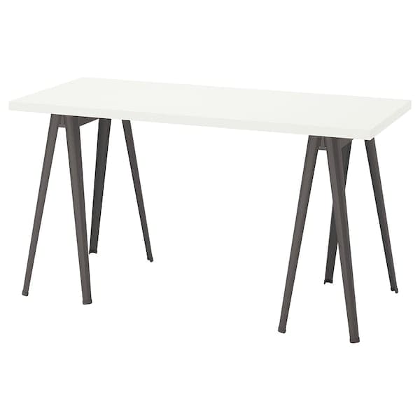 LAGKAPTEN / NÄRSPEL - Desk, white/dark grey, 140x60 cm - best price from Maltashopper.com 79417190