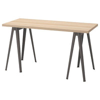 LAGKAPTEN / NÄRSPEL - Desk, white stained oak effect/dark grey, 140x60 cm - best price from Maltashopper.com 89417302