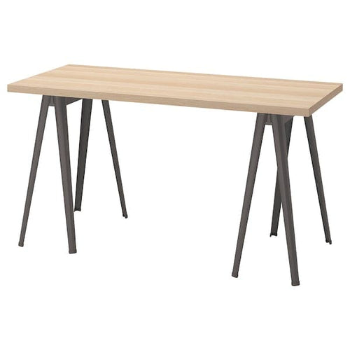 LAGKAPTEN / NÄRSPEL - Desk, white stained oak effect/dark grey, 140x60 cm