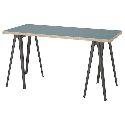 LAGKAPTEN / NÄRSPEL - Desk, grey-turquoise/dark grey, 140x60 cm