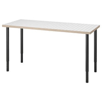 LAGKAPTEN / OLOV - Desk, white anthracite/black, 140x60 cm - best price from Maltashopper.com 79508487