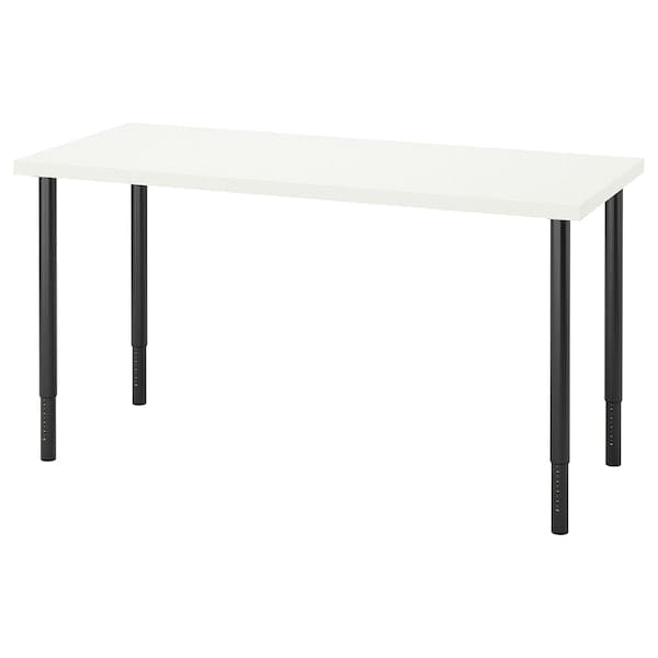 LAGKAPTEN / OLOV - Desk, white/black, 140x60 cm - best price from Maltashopper.com 39417168