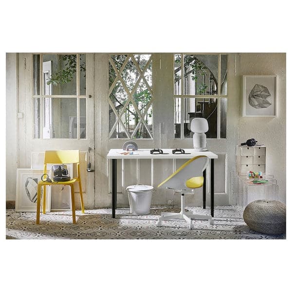 LAGKAPTEN / OLOV - Desk, white/black, 120x60 cm - best price from Maltashopper.com 19416773