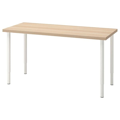 LAGKAPTEN / OLOV - Desk, white stained oak effect/white, 140x60 cm
