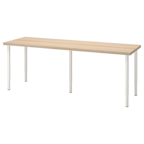 LAGKAPTEN / OLOV - Desk, white stained oak effect/white, 200x60 cm
