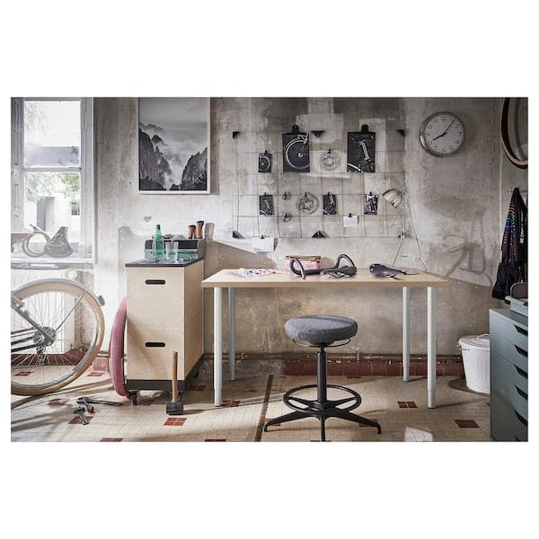 LAGKAPTEN / OLOV - Desk, white stained oak effect/white, 140x60 cm - best price from Maltashopper.com 49417257