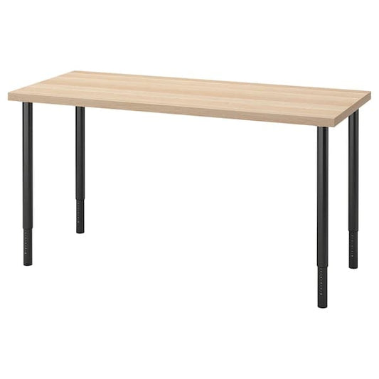 LAGKAPTEN / OLOV - Desk, white stained oak effect/black, 140x60 cm - best price from Maltashopper.com 89417260