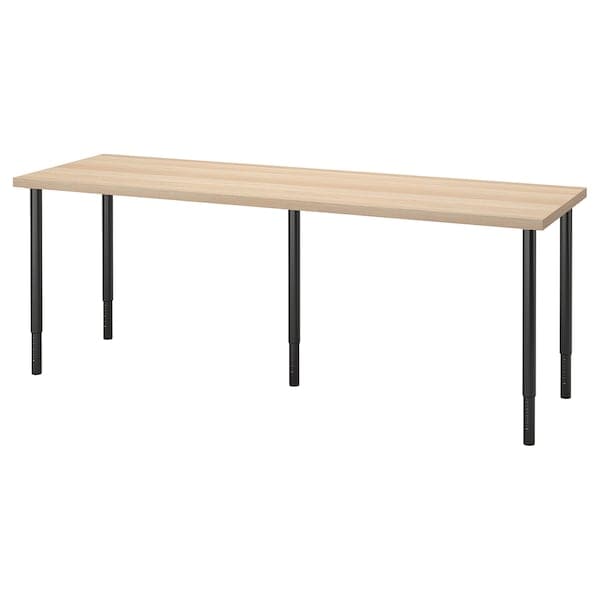 LAGKAPTEN / OLOV - Desk, white stained oak effect/black, 200x60 cm - best price from Maltashopper.com 79417637