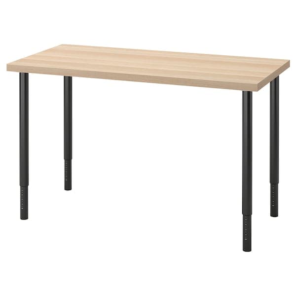 LAGKAPTEN / OLOV - Desk, white stained oak effect/black, 120x60 cm - best price from Maltashopper.com 79416906