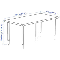 LAGKAPTEN / OLOV - Desk, white stained oak effect/black, 200x60 cm - best price from Maltashopper.com 79417637