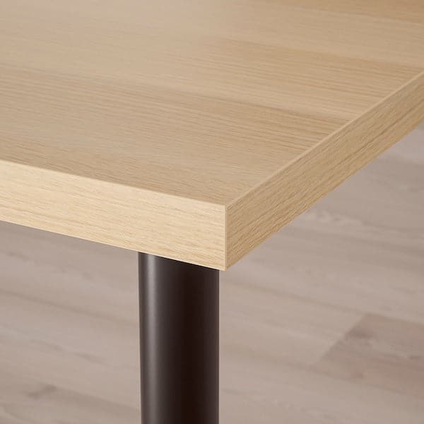 LAGKAPTEN / OLOV - Desk, white stained oak effect/black, 120x60 cm - best price from Maltashopper.com 79416906