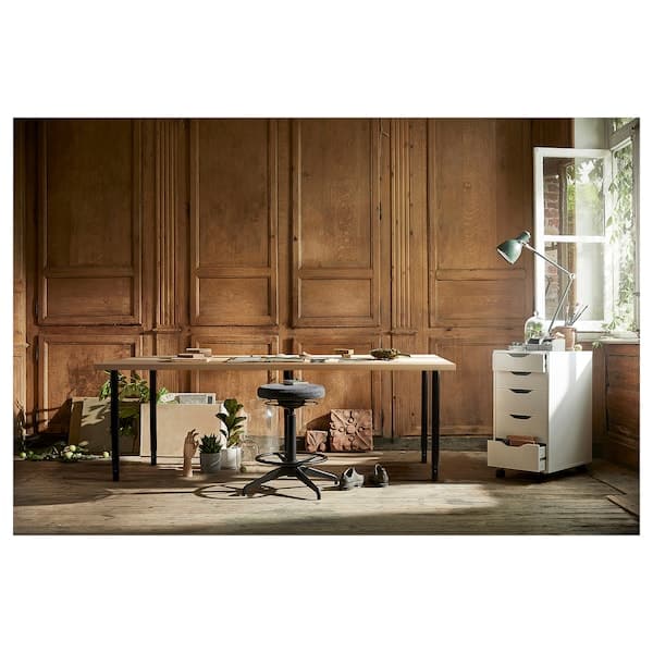 LAGKAPTEN / OLOV - Desk, white stained oak effect/black - Premium Furniture from Ikea - Just €154.69! Shop now at Maltashopper.com