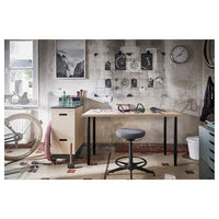 LAGKAPTEN / OLOV - Desk, white stained oak effect/black, 140x60 cm - best price from Maltashopper.com 89417260