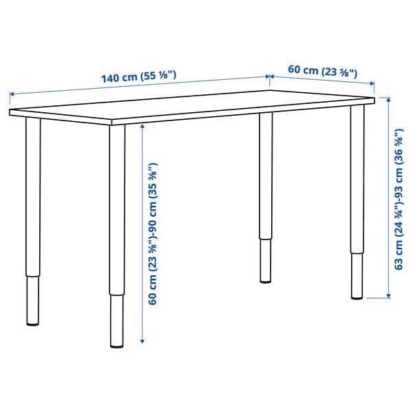 LAGKAPTEN / OLOV - Desk, grey-turquoise/black, 140x60 cm - best price from Maltashopper.com 49523465