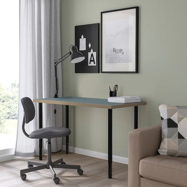 Ikea LAGKAPTEN / OLOV - Desk, grey-turquoise/black, 120x60 cm