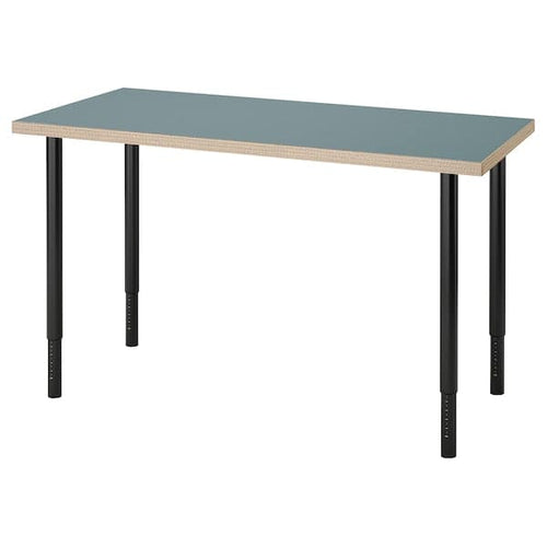 LAGKAPTEN / OLOV - Desk, grey-turquoise/black, 120x60 cm