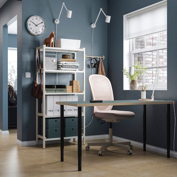 LAGKAPTEN / OLOV - Desk, grey-turquoise/black, 140x60 cm - best price from Maltashopper.com 49523465