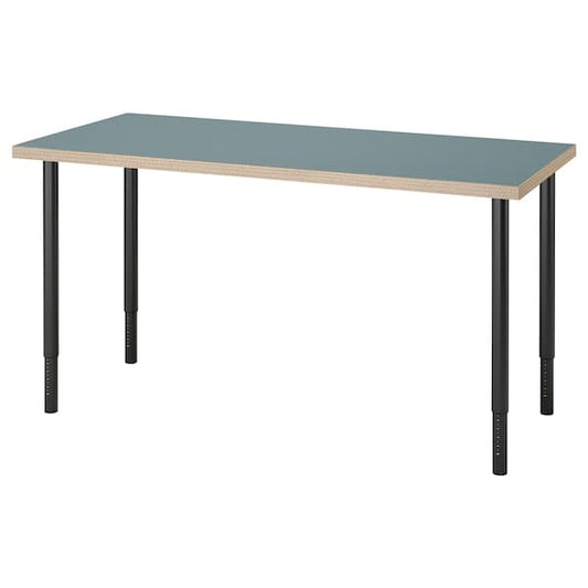 Ikea LAGKAPTEN / OLOV - Desk, grey-turquoise/black, 140x60 cm