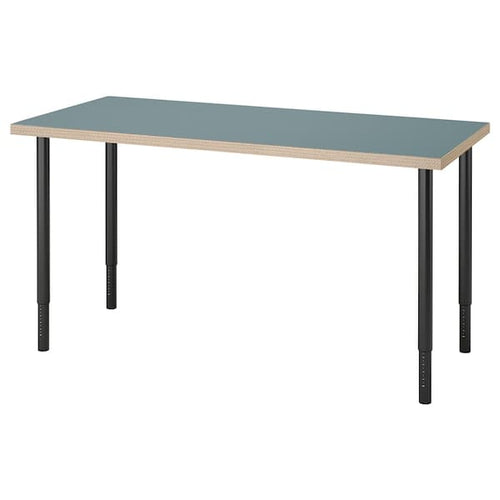 LAGKAPTEN / OLOV - Desk, grey-turquoise/black, 140x60 cm