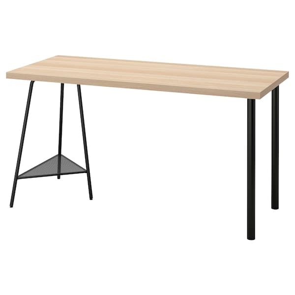 LAGKAPTEN / TILLSLAG - Desk, white stained oak effect/black, 140x60 cm - best price from Maltashopper.com 19417268