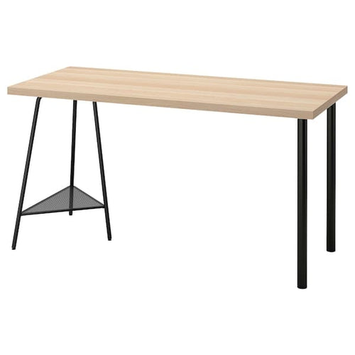 LAGKAPTEN / TILLSLAG - Desk, white stained oak effect/black, 140x60 cm