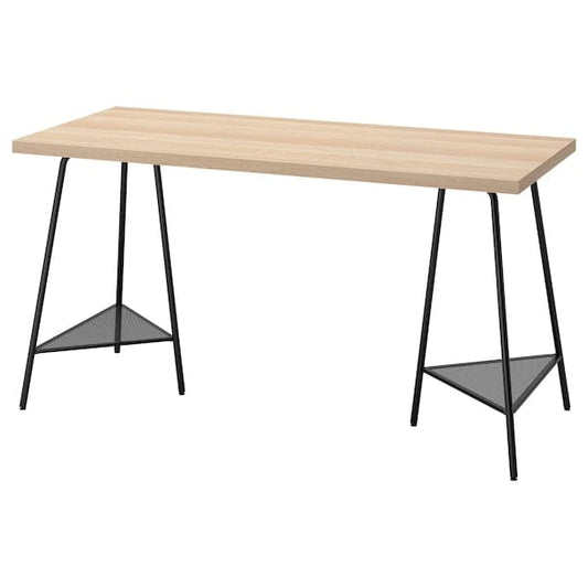 LAGKAPTEN / TILLSLAG - Desk, white stained oak effect black, 140x60 cm - best price from Maltashopper.com 99417311